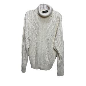 Bushwacker USA Womens Cable Knit Turtleneck Sweater Size Medium White